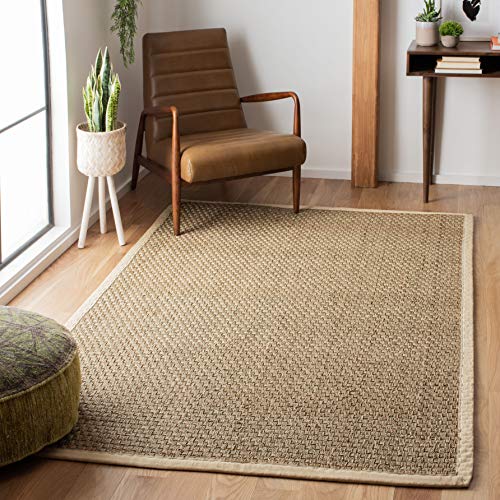 Safavieh Natural Fiber Collection NF114J Basketweave Natural and Ivory Seagrass Square Area Tapete (7 'Square)