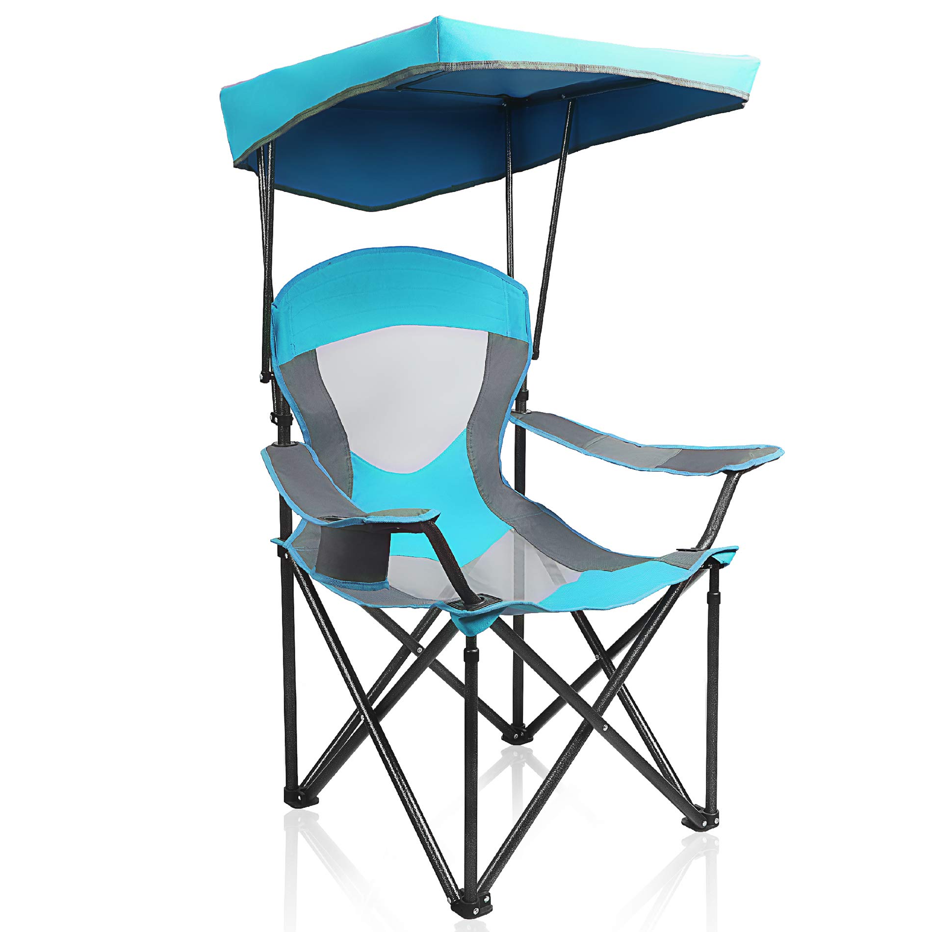 ALPHA CAMP Espreguiçadeira resistente com dossel guarda-sol para caminhadas cadeira de viagem com porta-copos azul esmaltado
