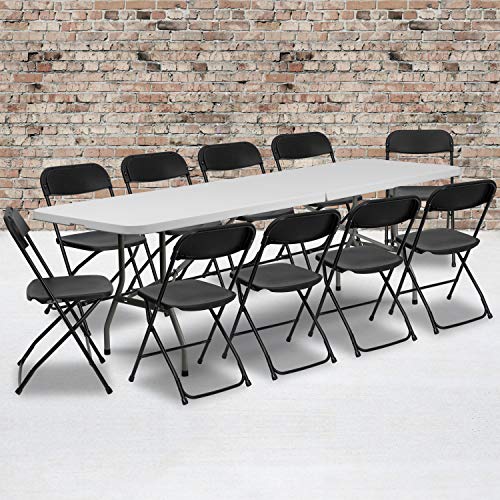 Flash Furniture Conjunto de mesa dobrável de evento/treinamento em granito branco dobrável 8' com 10 cadeiras dobráveis