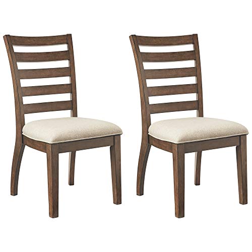 Ashley Furniture Design exclusivo de Ashley - Cadeiras para sala de jantar Flynnter - Conjunto de 2 - Parte traseira da escada - Estilo rústico - Castanho / Marrom