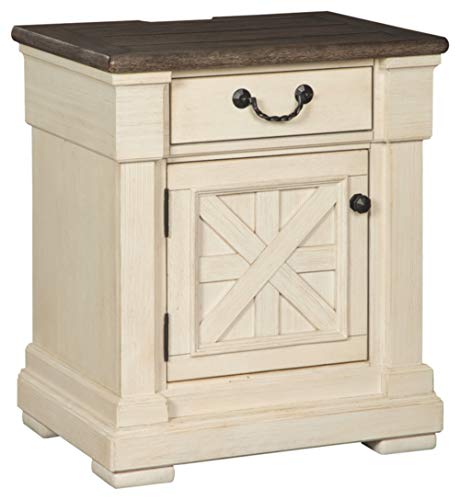 Ashley Furniture Design exclusivo - Bolanburg Mesa de cabeceira com gaveta e armário - Vintage Casual - Branco antigo