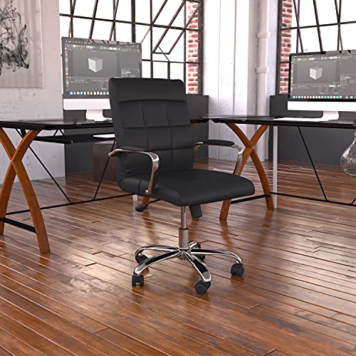 Flash Furniture Cadeira de escritório executiva giratória em vinil preto com encosto central e braços cromados