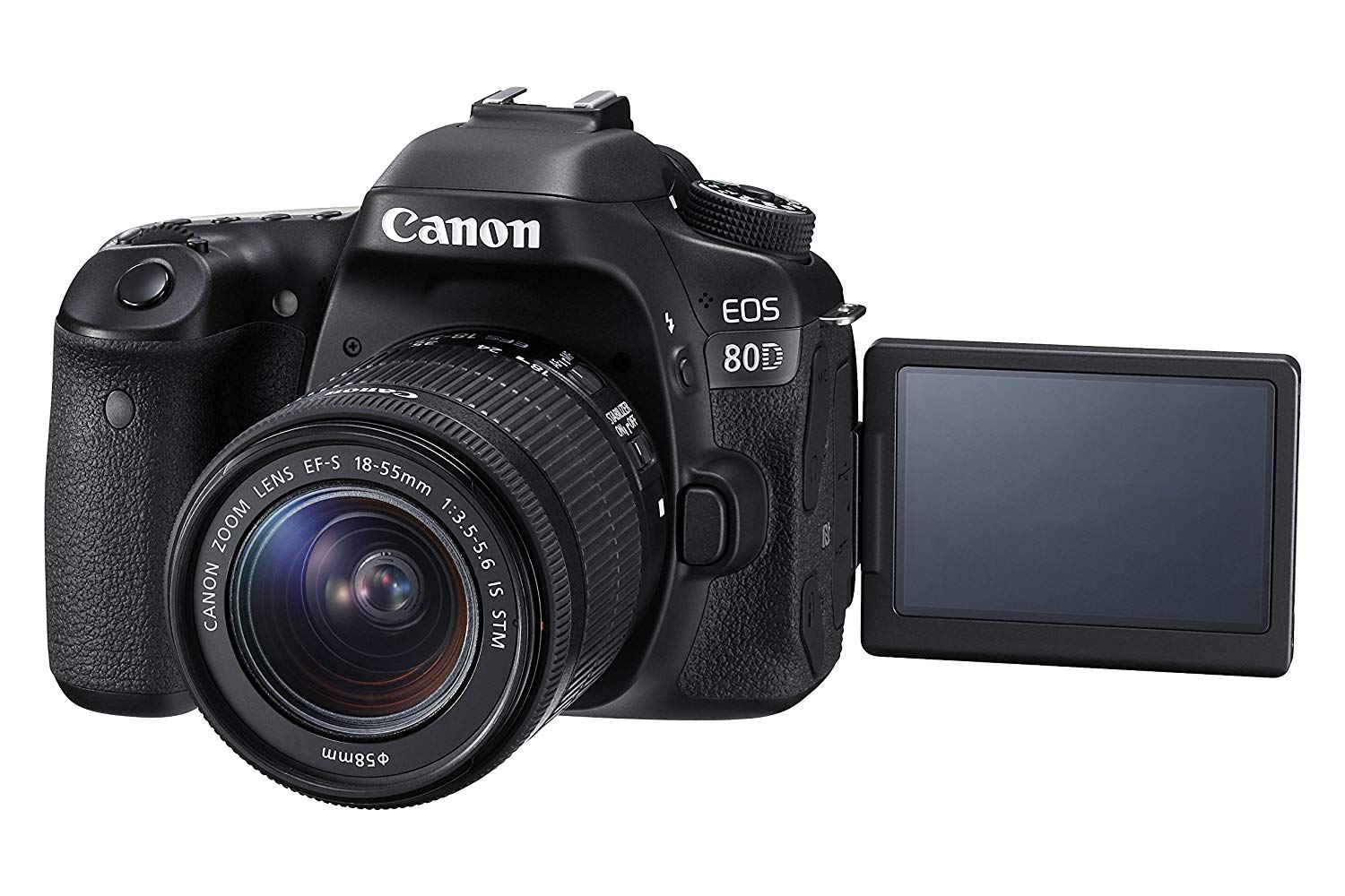 Canon Kit SLR digital EOS 80D com lente STM de estabilização de imagem EF-S 18-55 mm f / 3.5-5.6 (preta)