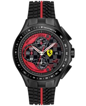 Ferrari Relógio masculino com pulseira de borracha preta 0830077 para dia de corrida cronógrafo