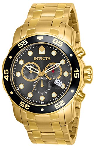 Invicta Relógio masculino de aço inoxidável banhado a íons de ouro 18k com cronógrafo de mergulho profissional 80064 Pro Diver