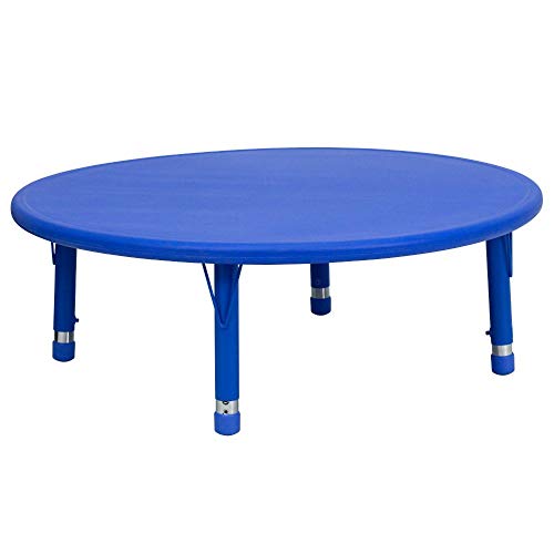 Flash Furniture Mesa de atividades redonda de plástico azul com altura ajustável de 45 pol.