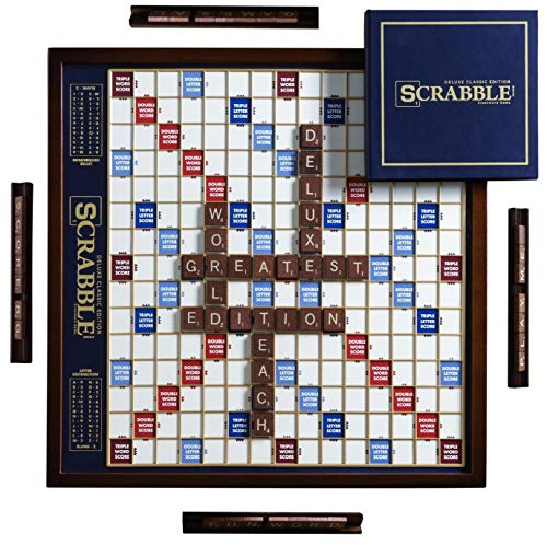 WS Game Company Scrabble Deluxe Edition com tabuleiro giratório de madeira