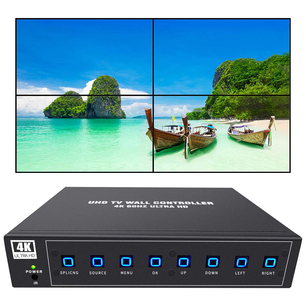  iseevy Controlador de parede de vídeo 4K60 UHD 2x2 1x2 2x1 1x3 3x1 1x4 4x1 Controlador de parede de TV para 4 TV Emenda Display Suporte 3840x2160 @ 60Hz Entradas e rotação de 90 graus para telas no...