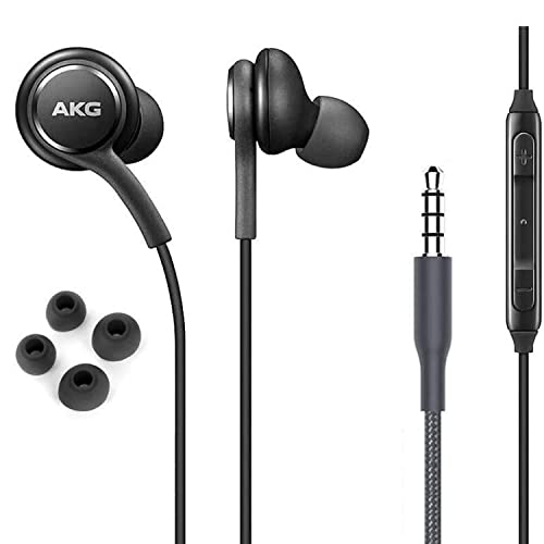 ElloGear Fones de ouvido estéreo OEM para Samsung Galaxy S10 S10e Plus A31 A71 Cabo - Projetado pela AKG - com microfone e botões de volume (preto)