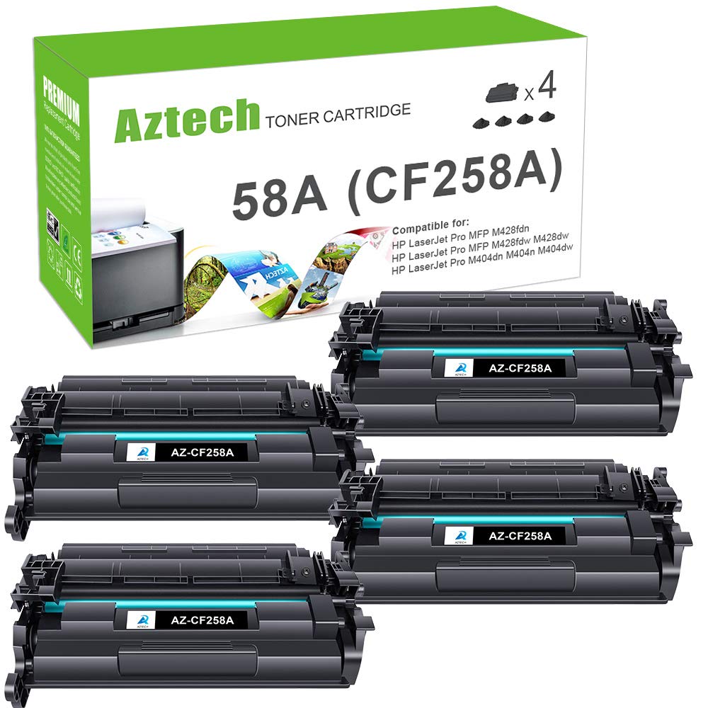 Aztech Substituição de cartucho de toner compatível para impressora HP 58A CF258A 58X CF258X Pro M404n M404dn MFP M428fdw M428dw M428fdn (pacote com 4 unidades pretas)