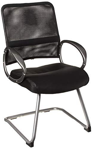 Boss Office Products Cadeira de trabalho com encosto em malha e acabamento em estanho em preto