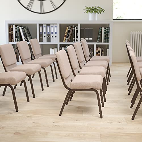 Flash Furniture Pacote com 4 cadeiras de igreja empilháveis Hercules Series 21''W em tecido bege - estrutura de veias de cobre