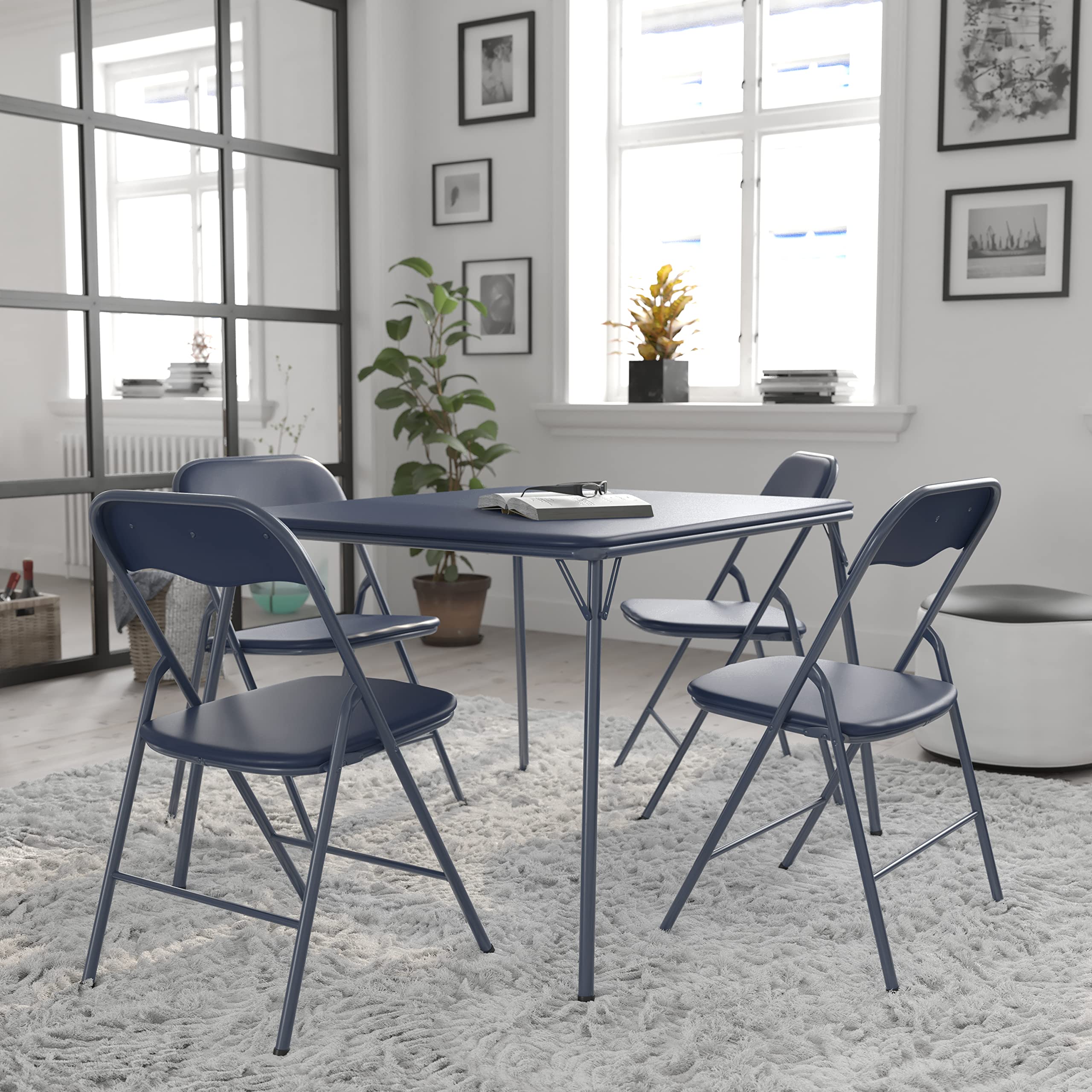 Flash Furniture Conjunto de mesa e cadeira dobrável azul marinho com 5 peças