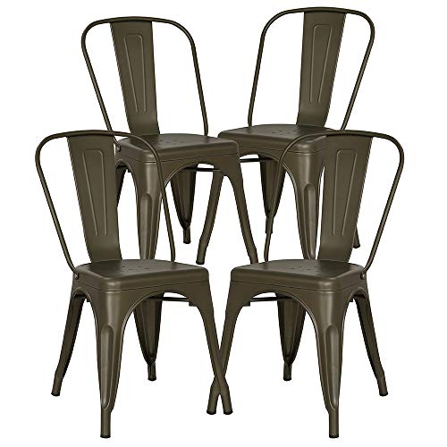 POLY & BARK Cadeira lateral de metal para cozinha e jantar Trattoria em bronze (conjunto de 4)