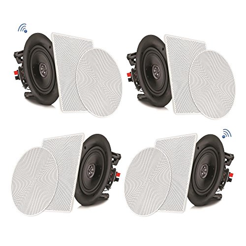  Pyle 8 4 Montagem embutida Bluetooth - Sistema de alto-falantes de 2 vias embutido na parede Conexões rápidas Grelha redonda/quadrada variável Cone poliprone e tweeter Som estéreo Amplificador de...