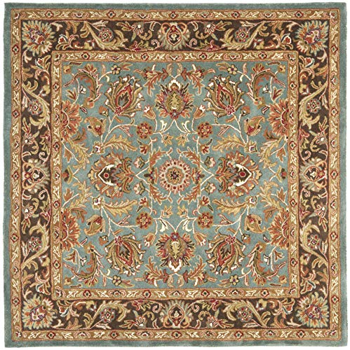Safavieh Coleção Heritage HG812B Tapete quadrado de lã oriental tradicional feito à mão em azul e marrom (6' quadrados)