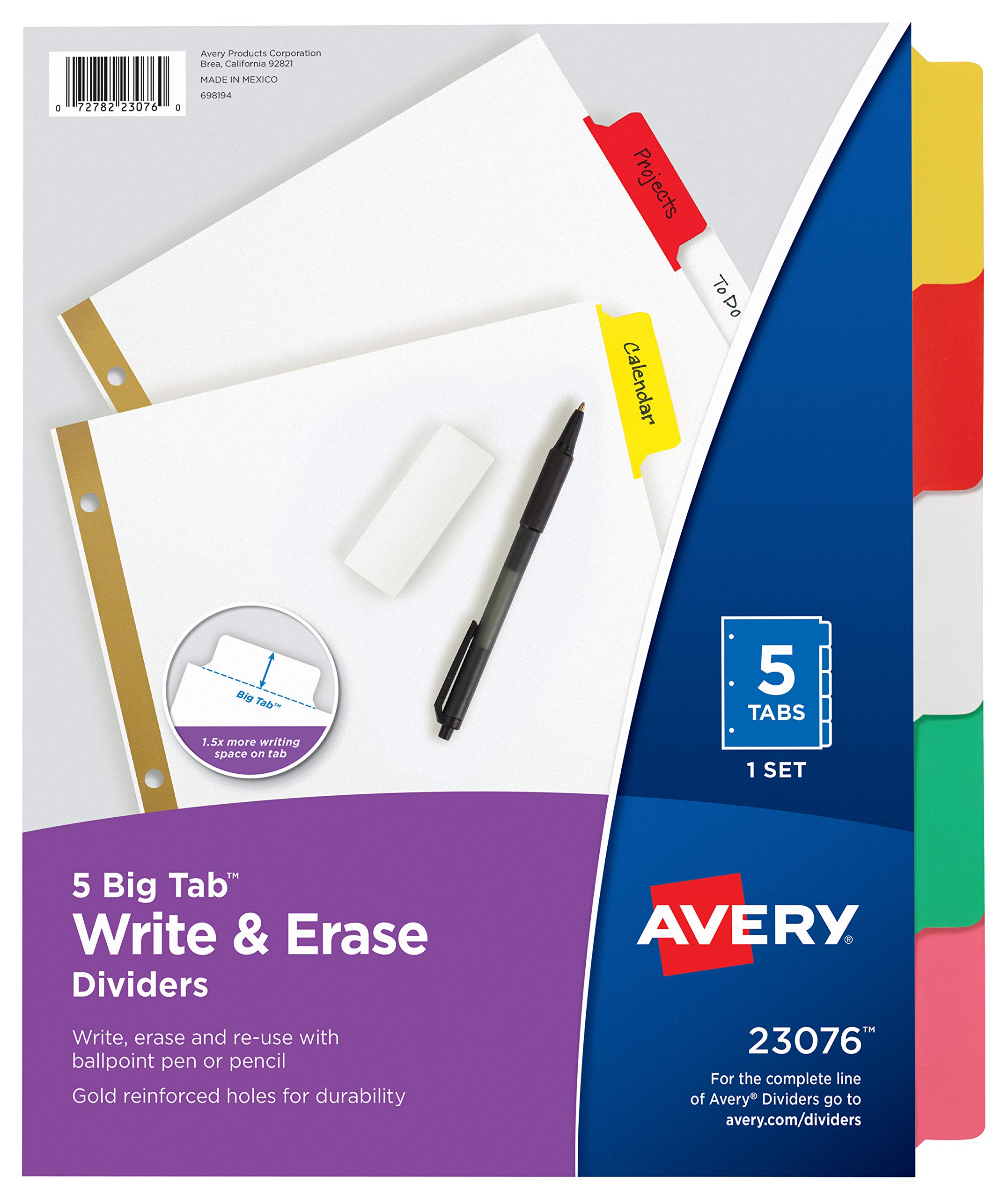 Avery Divisores de fichário com 8 guias para escrever e apagar guias grandes brancas 1 conjunto 23078 39