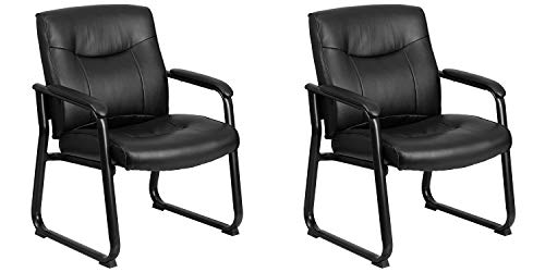 Flash Furniture Cadeira de recepção lateral executiva de couro preto com classificação grande e alta de 500 libras da série Hercules com base de trenó - GO-2136-GG