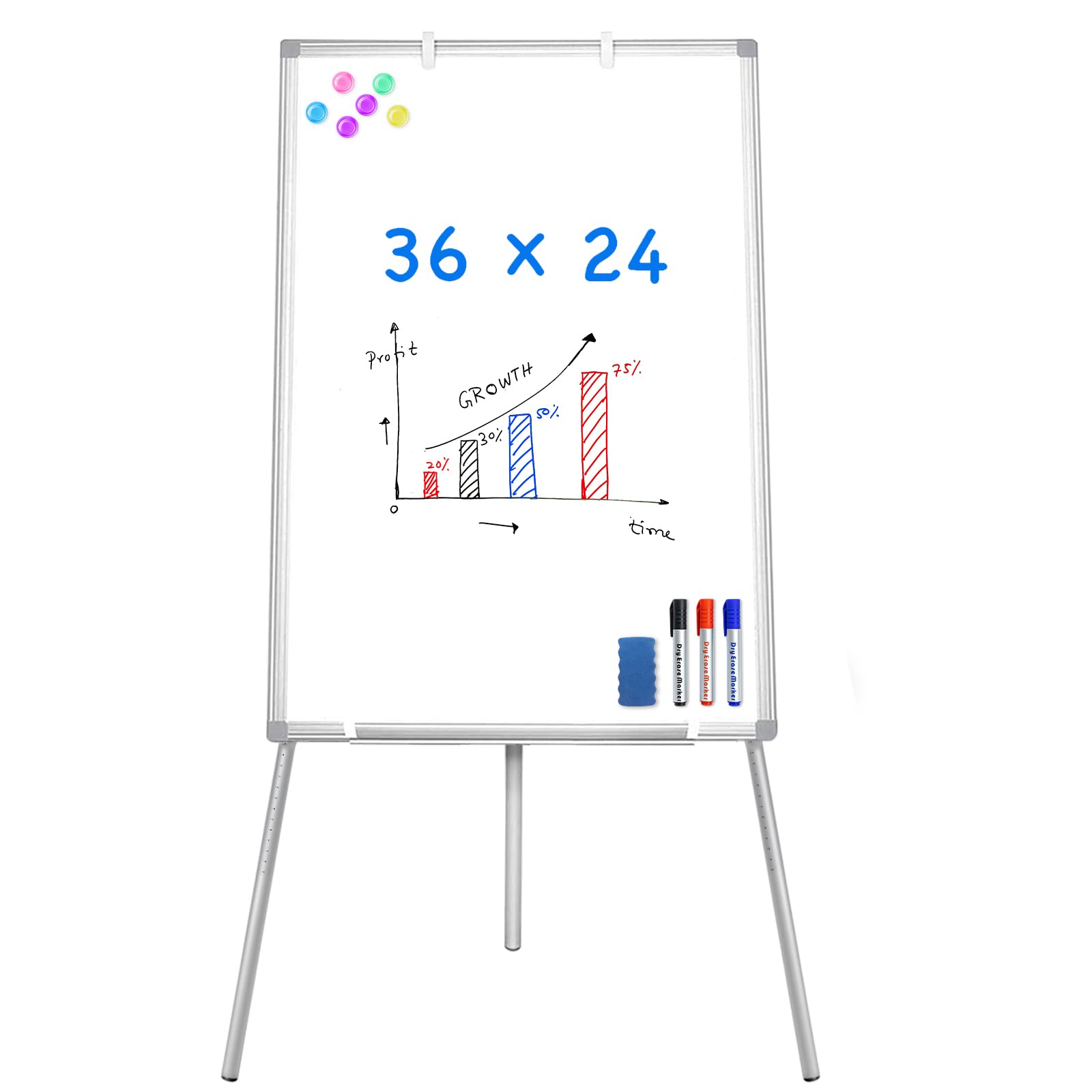  maxtek Quadro Branco de Cavalete - Quadro de Cavalete Magnético Portátil Apagável a Seco 36 x 24 Tripé Quadro Branco Altura Ajustável Flipchart Suporte de Cavalete Quadro Branco para Escritório...