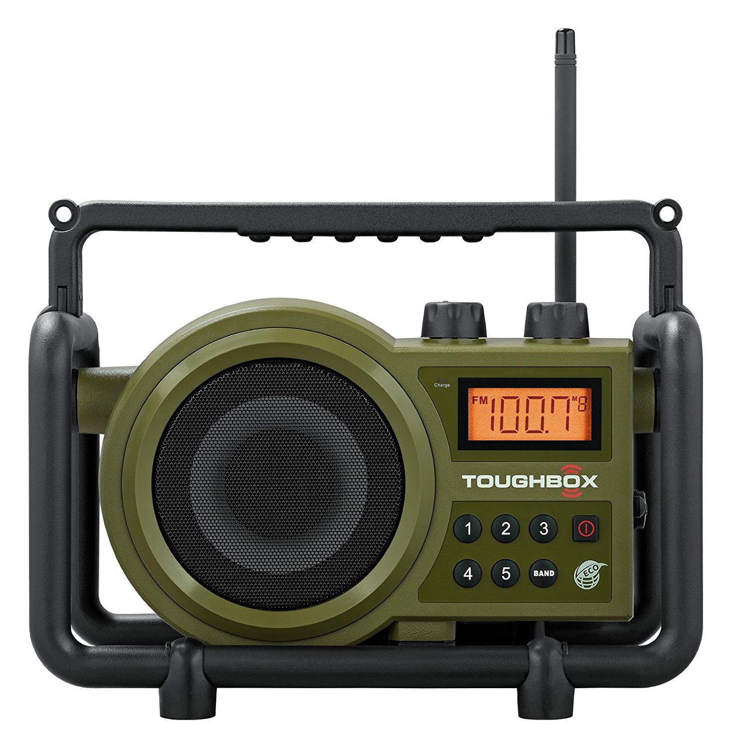 Sangean America, Inc. Sangean TB-100 (Toughbox) AM / FM / AUX-In Rádio recarregável com sintonia digital ultra-resistente (verde)