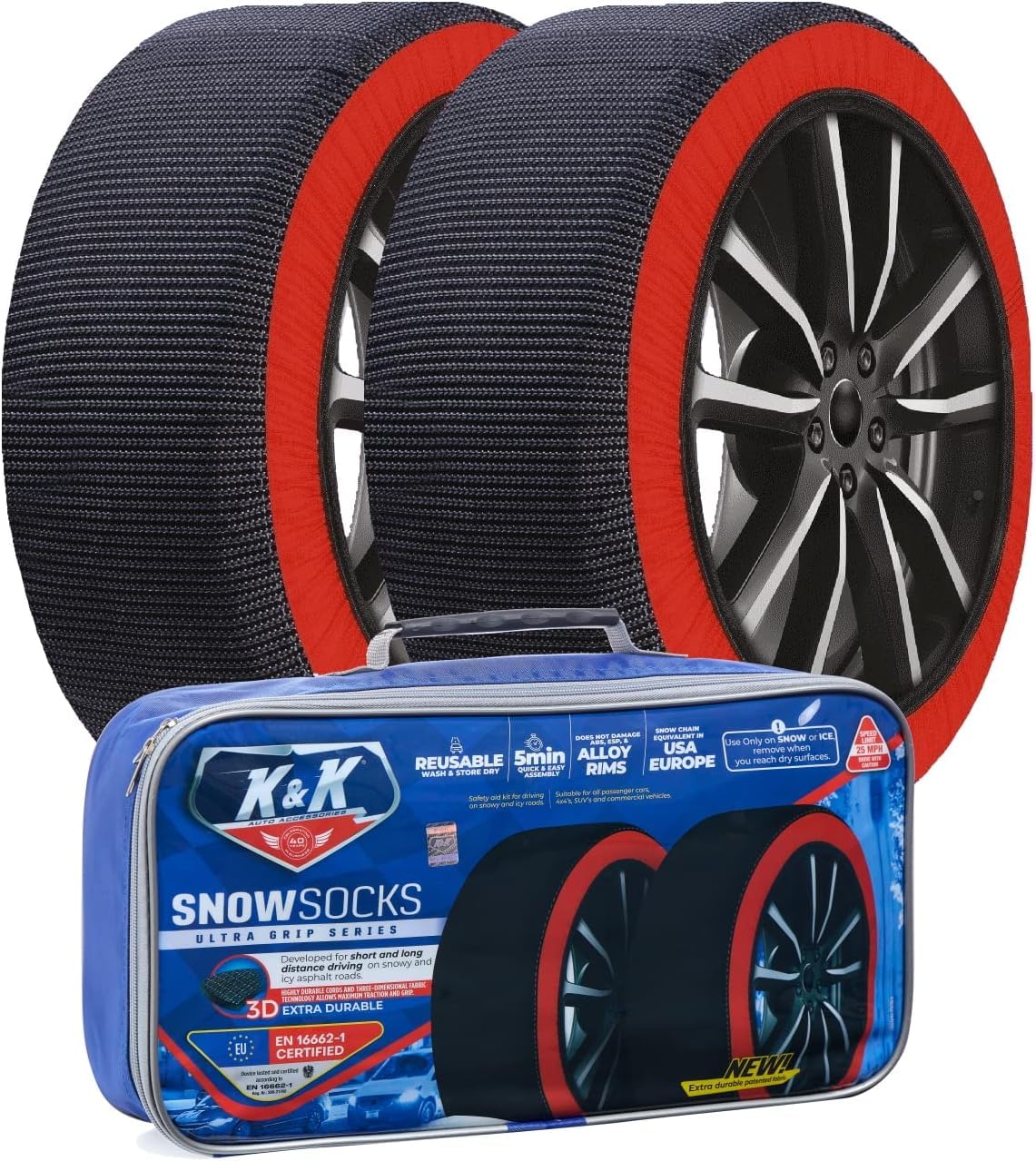  KNK Boutique Meias de neve automotivas K&K para pneus - alternativa para corrente de neve para pneus - dispositivo de tração de neve para carros de passageiros SUVs caminhões acessório de emergência...