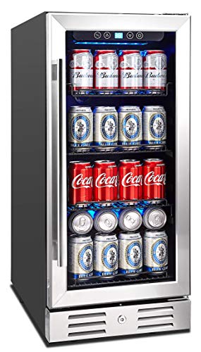 Kalamera Refrigerador de bebidas de 15 pés 96 latas Geladeira de bebidas com controle de toque embutida ou autônoma com luz interna azul