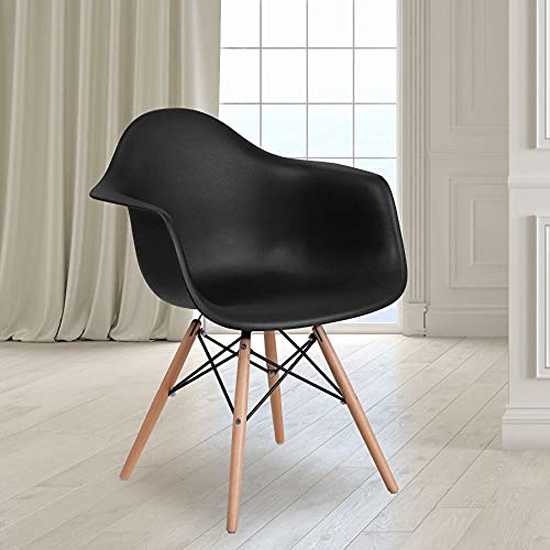 Flash Furniture Cadeira de plástico série Alonza com base de madeira