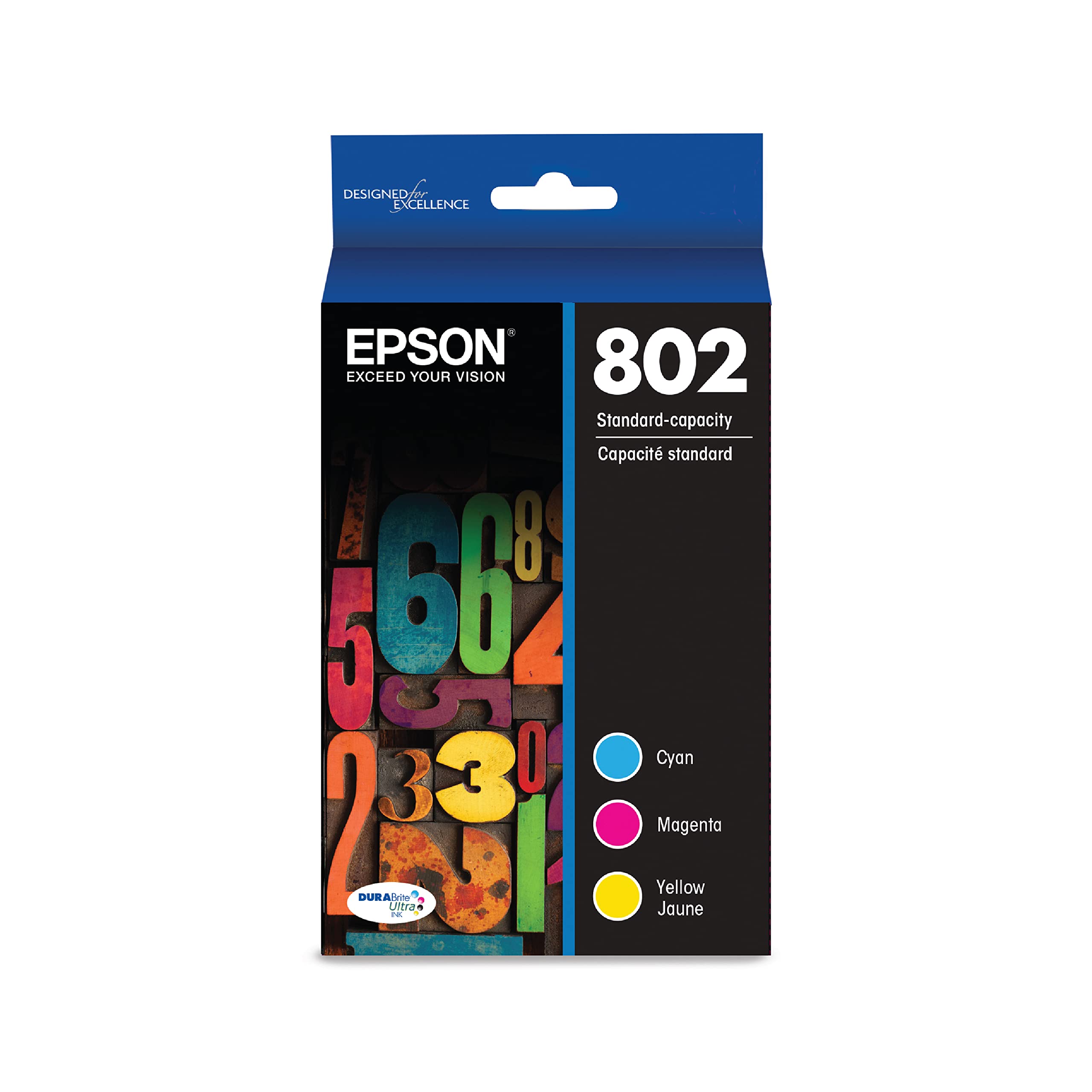 Epson Pacote combinado de cores de capacidade padrão T802 DURABrite Ultra-Ink (T802520-S) para impressoras WorkForce Pro selecionadas