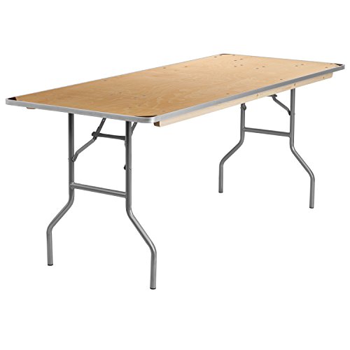 Flash Furniture Mesa de banquete dobrável retangular resistente de madeira de bétula com bordas de metal e protetores de canto