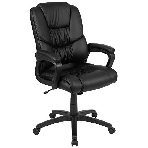Flash Furniture Flash Fundamentals Grande e alto 400 lb. Classificação de couro pretoSoft Swivel Office Chair com braços acolchoados