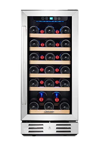 Kalamera Refrigerador de vinho de 15 '' 30 garrafas embutido ou independente com aço inoxidável e porta de vidro temperado de camada dupla e função de memória de temperatura