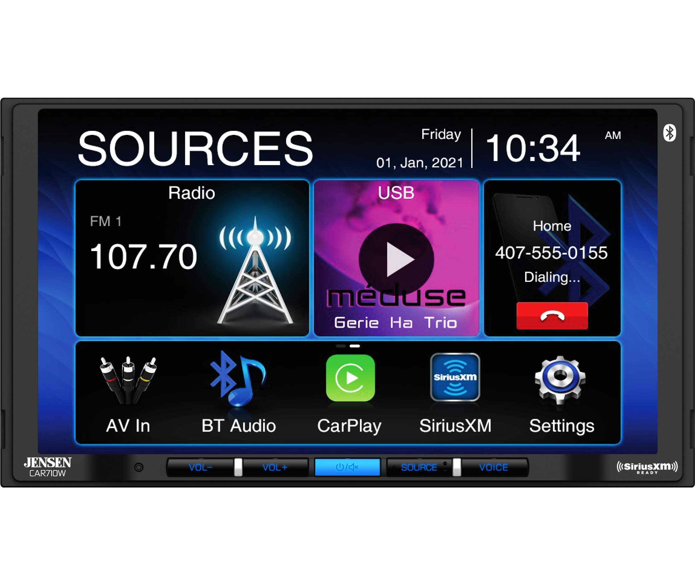 JENSEN Receptor multimídia CAR710W 7 Mechless com Apple CarPlay sem fio l Suporta dispositivos Android l SiriusXM-Ready l Bluetooth integrado