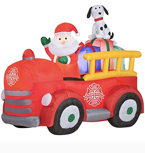 Gemmy 086786862902 Papai Noel dirigindo caminhão de bombeiros inflável de Natal