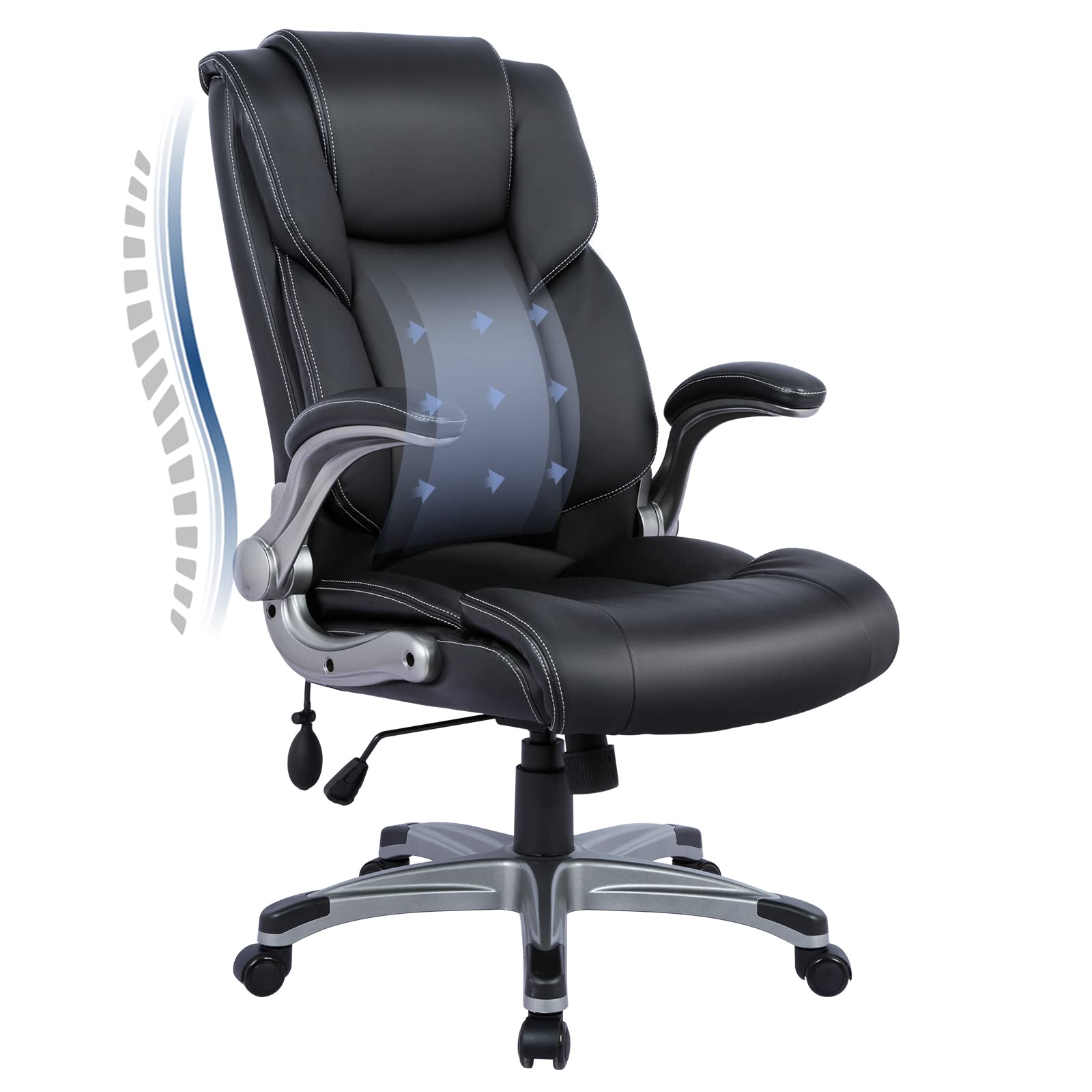 COLAMY Cadeira executiva de escritório com encosto alto - cadeira de couro ergonômica para computador doméstico