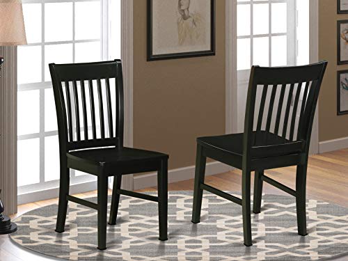 East West Furniture NFC-BLK-W Cadeiras de cozinha Norfolk - Assento de madeira e estrutura de madeira maciça preta Conjunto de 2 cadeiras de jantar