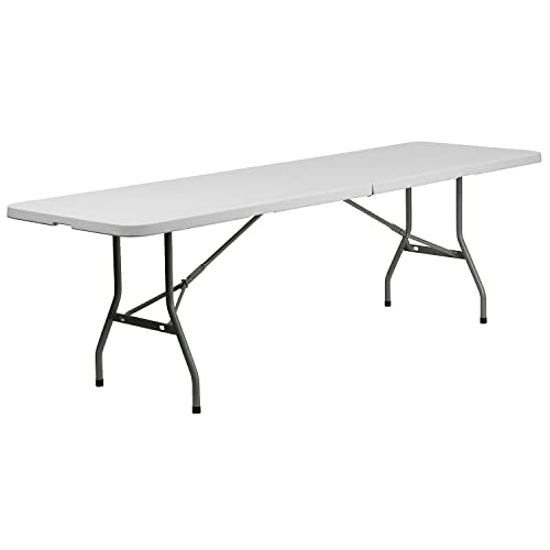 Flash Furniture Mesa dobrável de 8 pés em granito branco de plástico branco para banquetes e mesa dobrável para eventos com alça de transporte