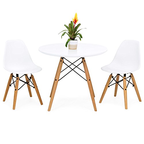 Best Choice Products Conjunto de mesa redonda para sala de jantar infantil de meados do século com 2 cadeiras de madeira sem braços - branco