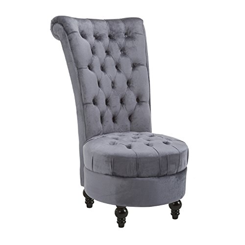HomCom Cadeira retro sem braços com encosto alto Mobília da sala de estar estofada com tufos Royal Accent Seat (cinza claro)