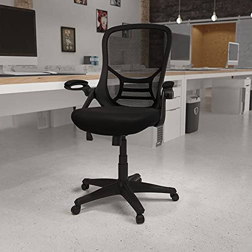 Flash Furniture Cadeira de escritório giratória ergonômica de malha preta com encosto alto e braços dobráveis