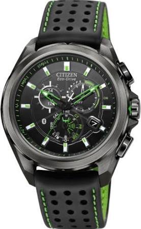 Citizen Relógio masculino AT7035-01E Eco-Drive preto de aço inoxidável com detalhes verdes
