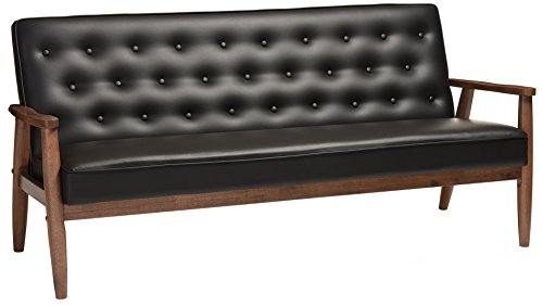 Baxton Studio Sorrento sofá de madeira retrô de meados do século moderno estofado de madeira com 3 lugares