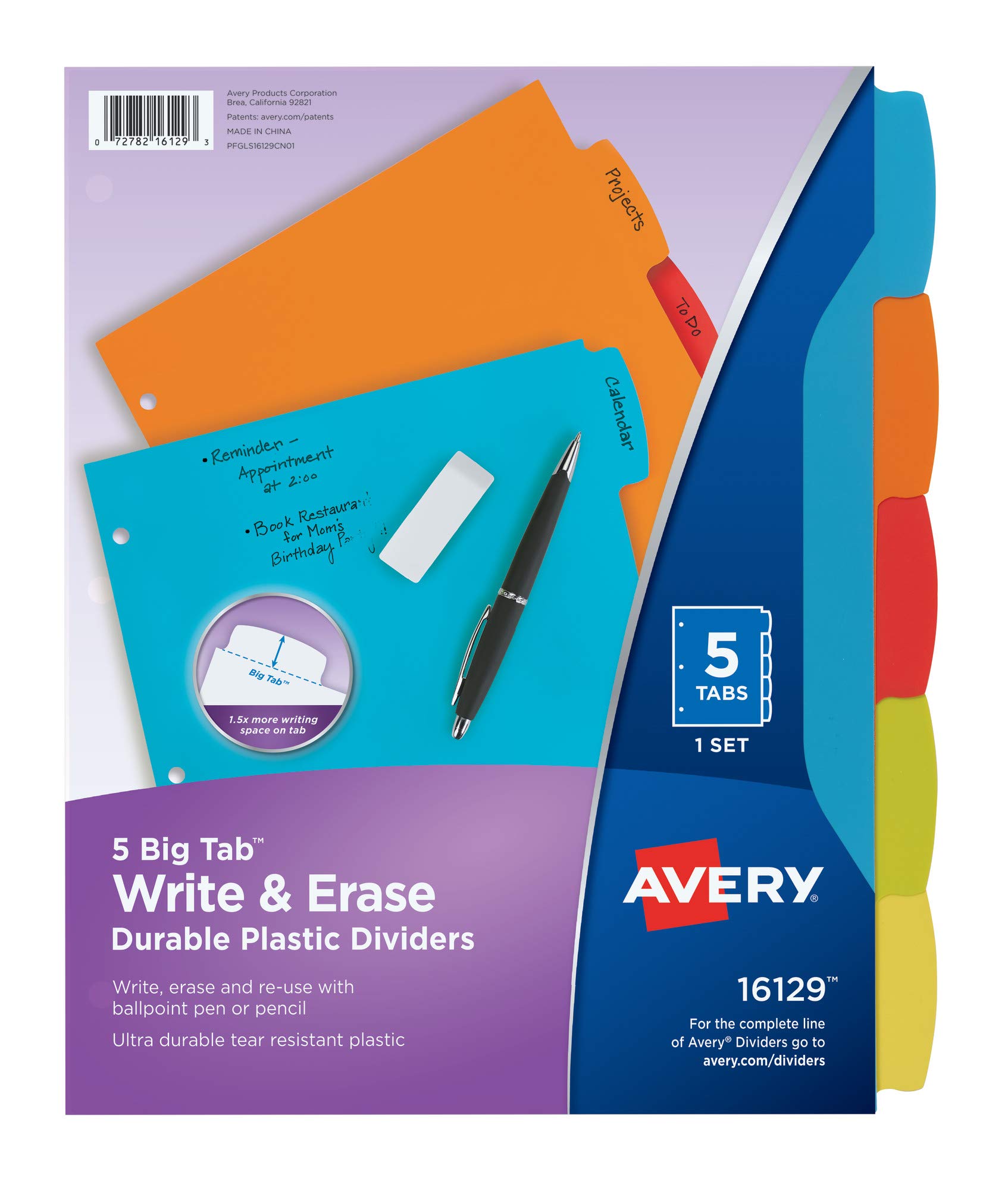 Avery Aba grande para escrever e apagar plástico durável 16129 7