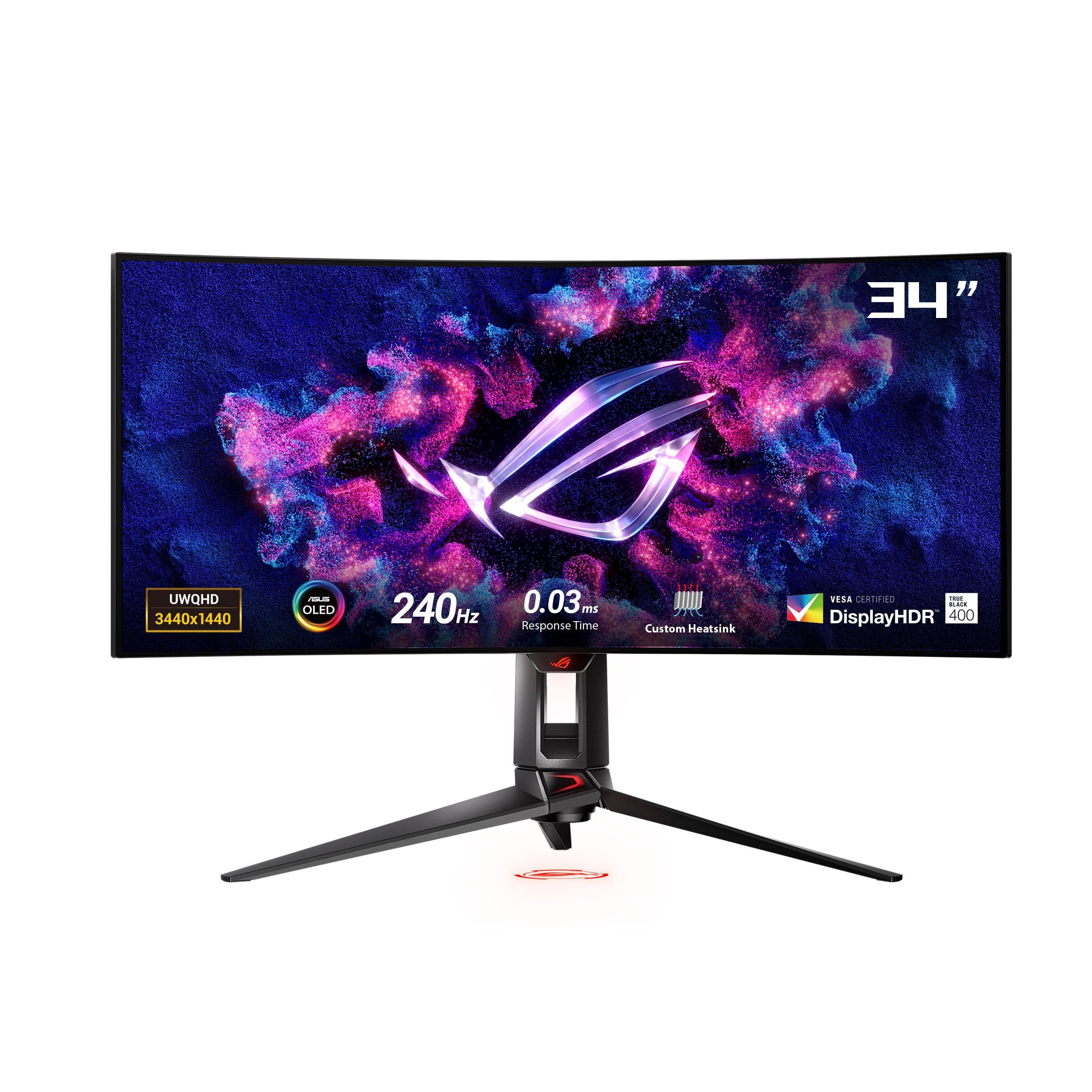  Asus ROG Swift 34” OLED Ultrawide 800R Curved Gaming Monitor (PG34WCDM) – 21:9 (3440 x 1440), 240Hz, 0.03ms, G-SYNC Compatible, Custom Heatsink, Uniform Brightness, Smart KVM, USB-C 90W PD, 1300nits...