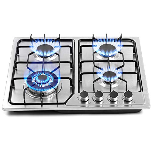 forimo 22?x20? Cooktop a gás embutido 4 queimadores Fogão de aço inoxidável com kit de conversão NG/LPG Proteção termopar e fácil de limpar