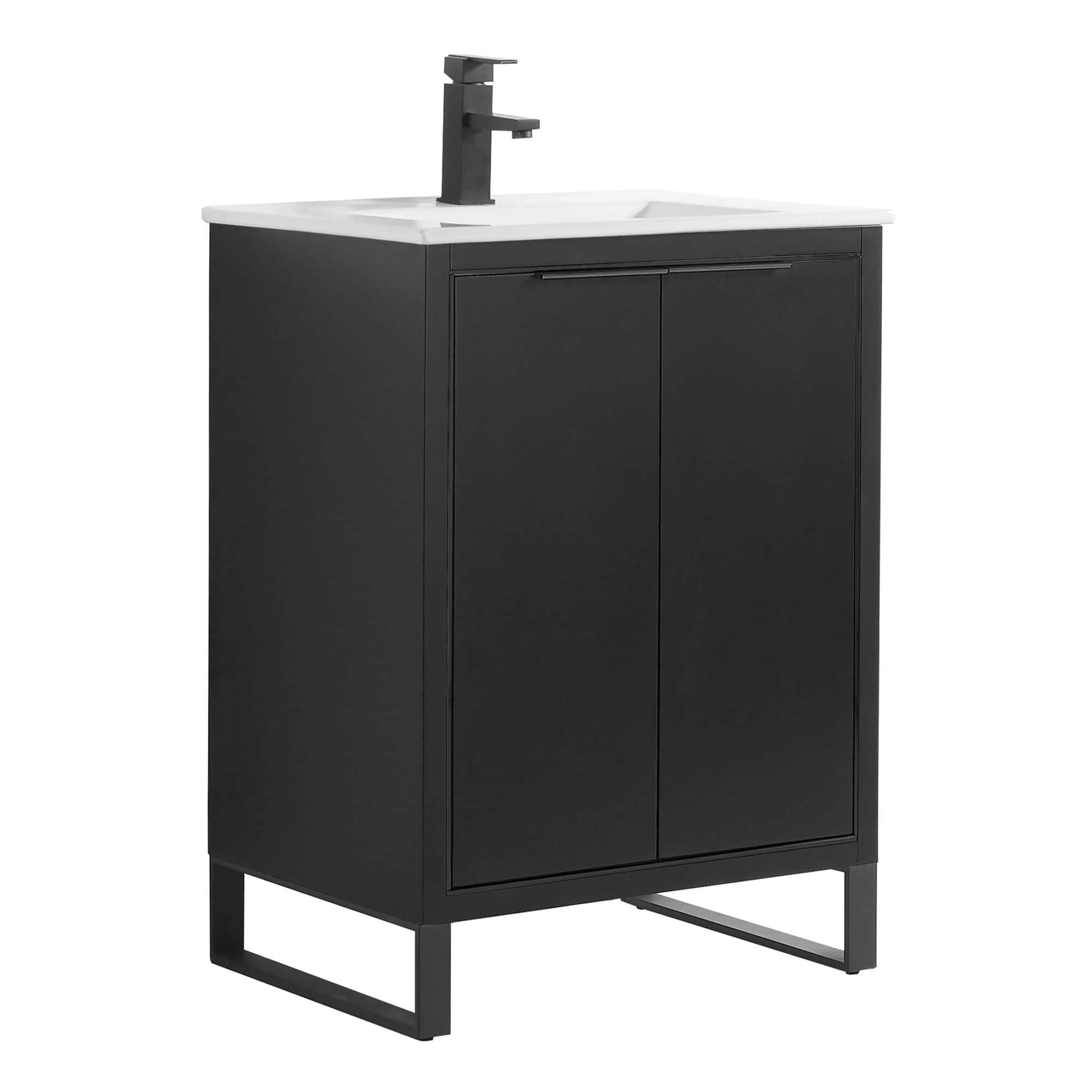 Fine Fixtures 24 in. W x 18 in. D x 33 in. H Bathroom Vanity in Black Matte with White Ceramic Sink - Black Hardware