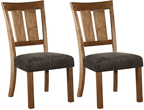 Ashley Furniture Design exclusivo por Ashley - Cadeira lateral estofada Tamilo de jantar - Conjunto de 2 - Estilo casual - Cinza / Marrom