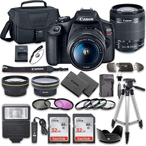 Canon Pacote de câmera DSLR EOS Rebel T7 com lente EF-S 18-55mm f/3.5-5.6 é II + 2 cartões de memória SanDisk 32GB + kit de acessórios
