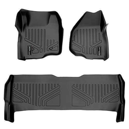 MAX LINER Conjunto de forro de 2 fileiras de tapetes MAXLINER preto para 2011-2012 Ford F-250 / F-350 / F-450 / F-550 Super Duty Crew Cab com pedal lateral do motorista pressionado