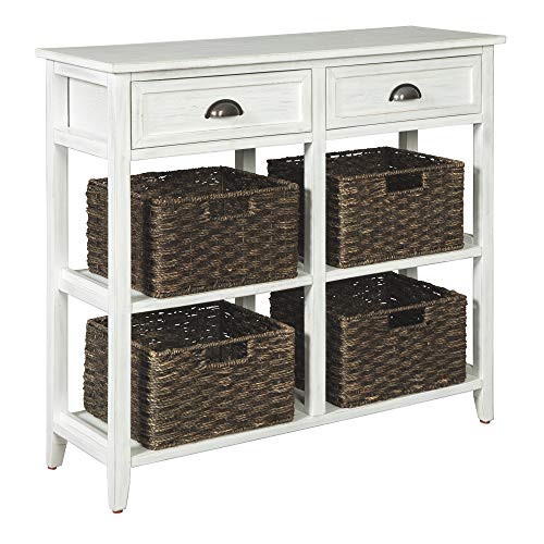 Ashley Furniture Design exclusivo de Ashley - Mesa de armazenamento Oslember - Inclui 4 cestos removíveis em marrom - Acabamento em branco antigo
