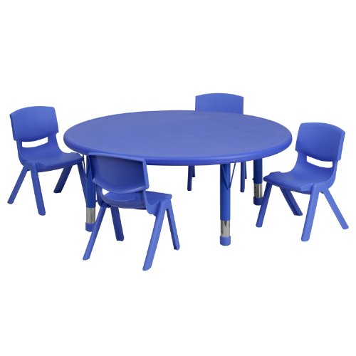 Flash Furniture Conjunto de mesa de atividades redonda de plástico com altura ajustável de 45 pol. com 4 cadeiras